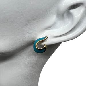 Wave Gold & Turquoise Enamel Earrings Vintage